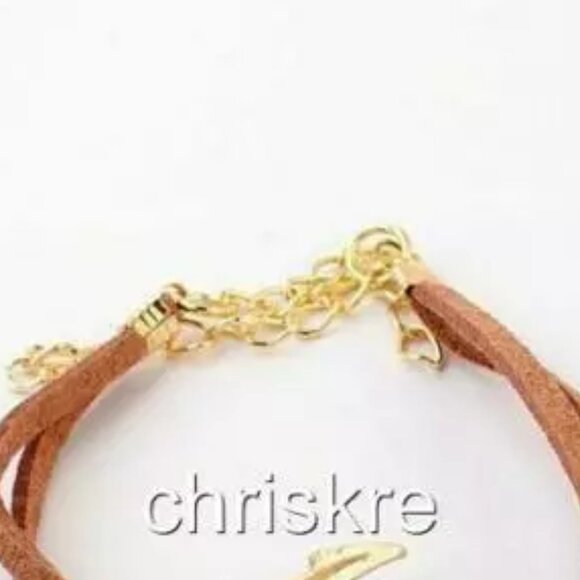 Suede Nautical Anchor Bracelet Island Ship Boat Leather Adjustable Gold Brown - Picture 3 of 3
